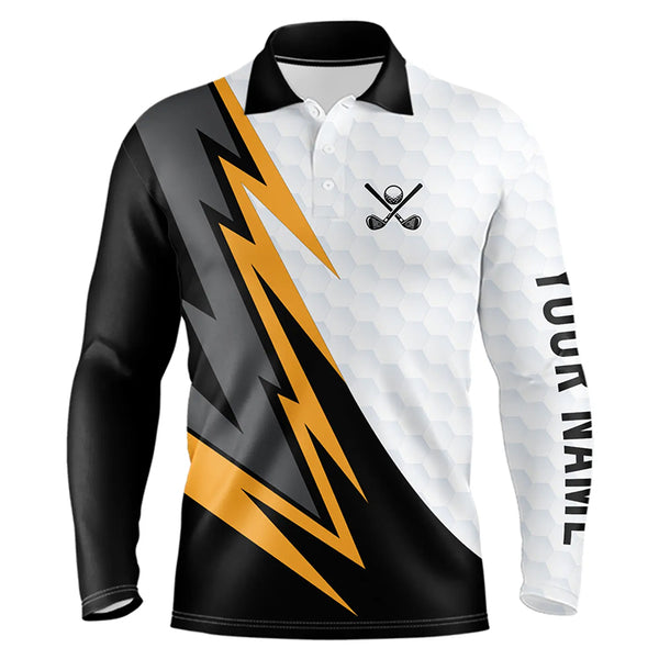 Black and white yellow lightning Mens golf polos shirts custom male golf attire outfit for mens NQS9291