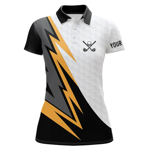 Black and white yellow lightning Womens golf polos shirts custom female golf attire outfit for girls NQS9291