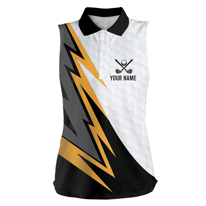 Black and white yellow lightning Womens sleeveless golf polo shirt custom female golf attire outfit NQS9291