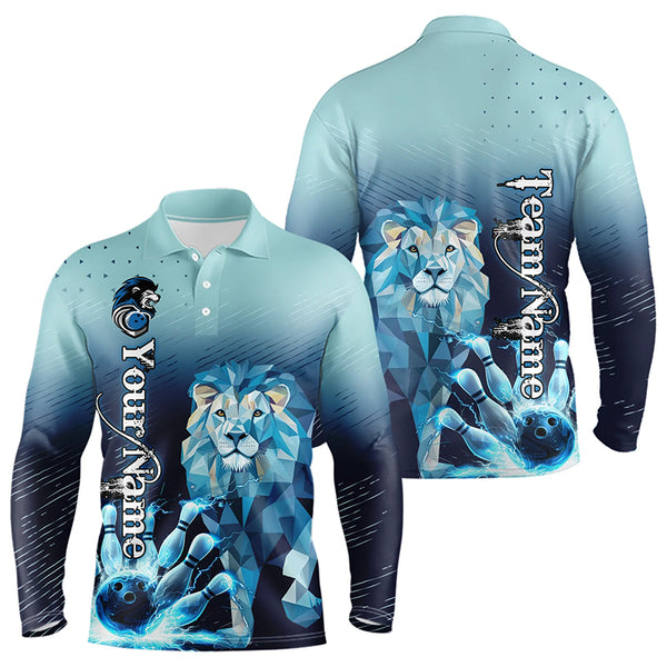 Blue Lightning Lion Bowling Polo, Quarter Zip Shirts for Men Custom Lion Bowling Team jerseys NQS9292