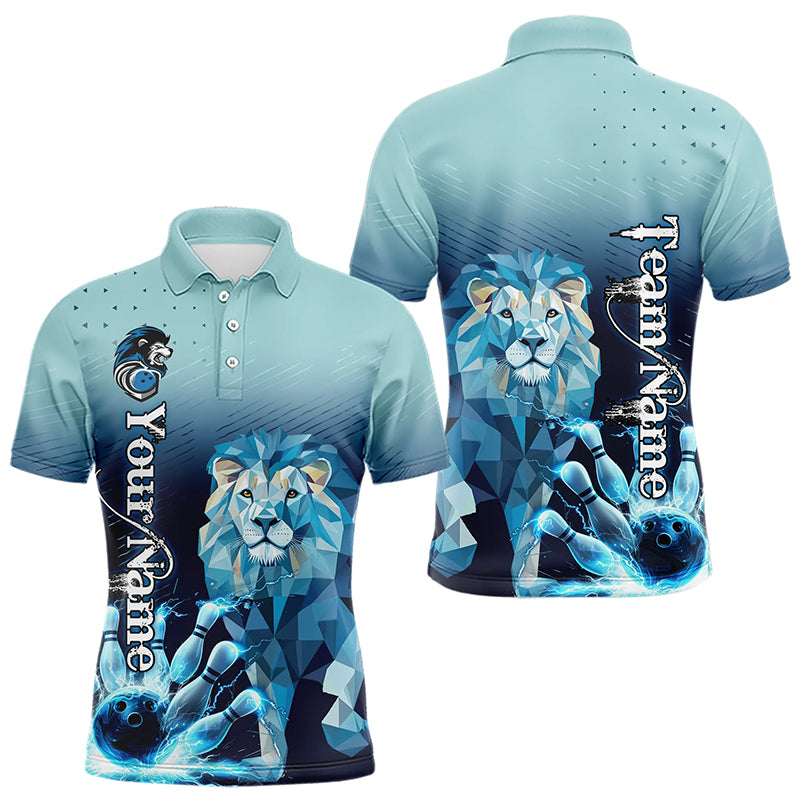 Blue Lightning Lion Bowling Polo, Quarter Zip Shirts for Men Custom Lion Bowling Team jerseys NQS9292