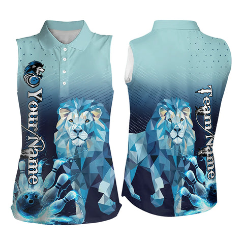 Blue Lightning Lion Bowling Sleeveless Polo Shirt Custom Lion Bowling Team jerseys NQS9292