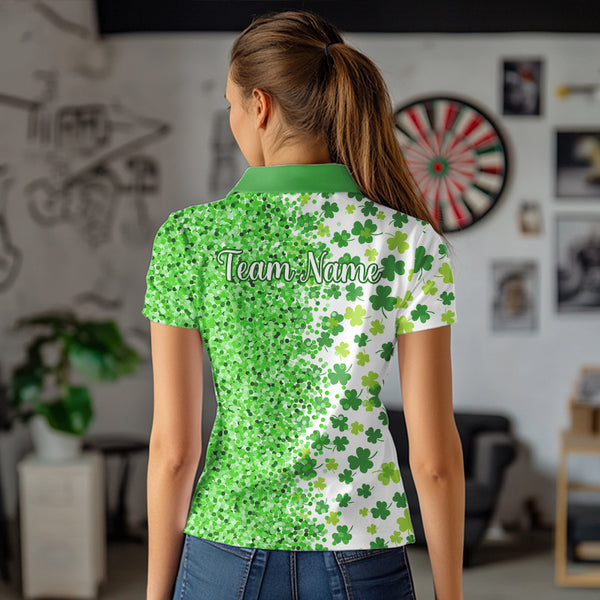Green glitter shamrock clover Darts Shirts For Women custom St Patrick day Dart Team Jersey NQS9464