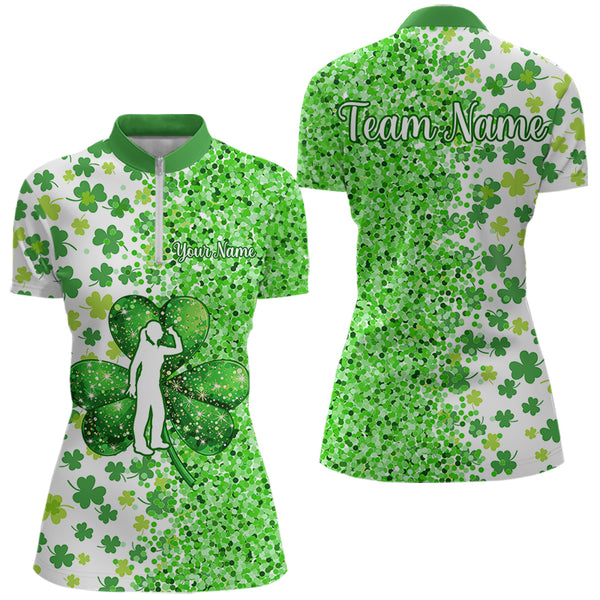 Green glitter shamrock clover Darts Shirts For Women custom St Patrick day Dart Team Jersey NQS9464