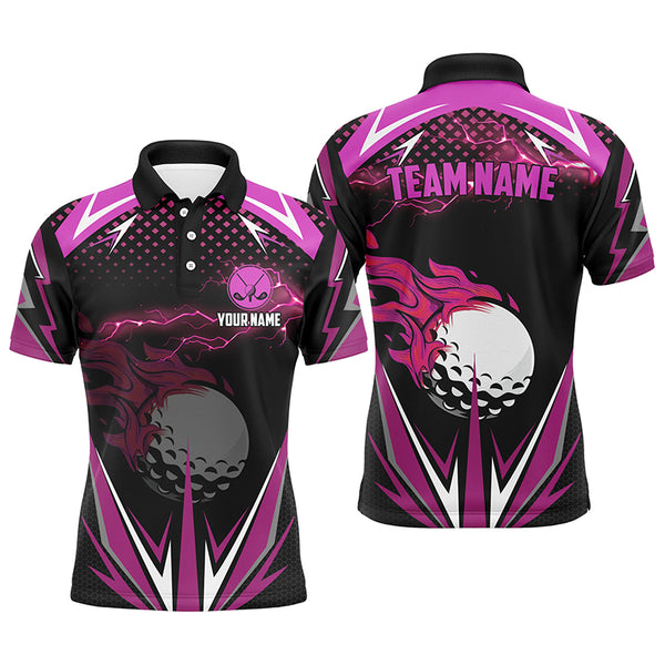 Black Mens golf polo shirts custom pink fire lightning team golf jerseys, golf attire for men NQS7943