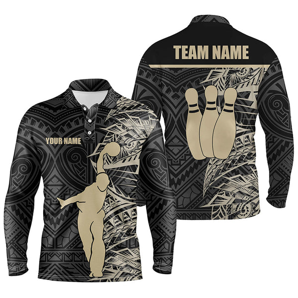 Personalized Bowling polo Shirts for Men Golden Black Tribal team Bowling Jersey, Bowling Gift For Him NQS6031