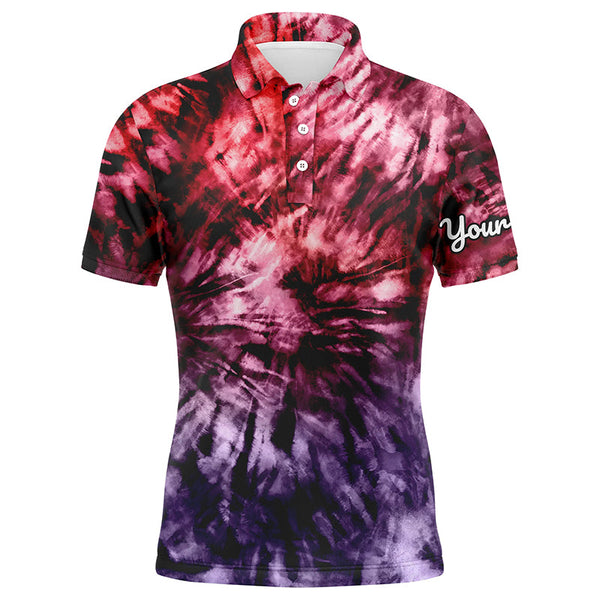 Mens golf polo shirt custom colorful red purple tie dye men's golf attire, best mens golf wear NQS6033