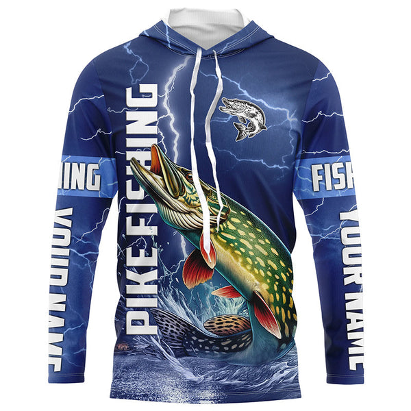 Northern Pike Fishing blue lightning jerseys custom performance Long Sleeve tournament fishing shirts NQS8147