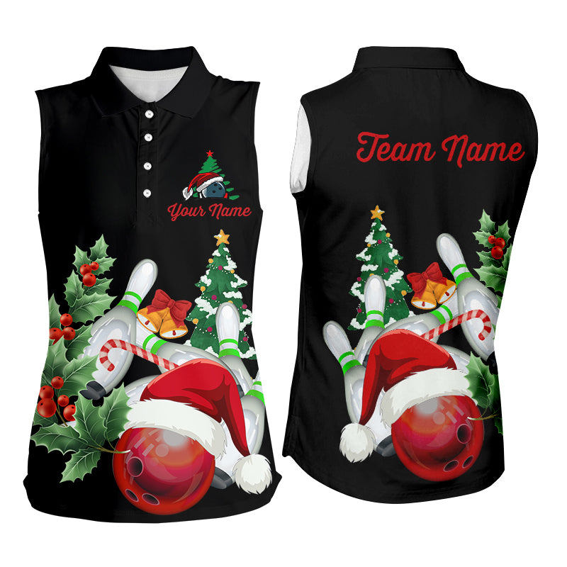 Christmas Bowling Shirt Custom Women Bowling Sleeveless Polo Shirts black team league bowling jersey NQS8823