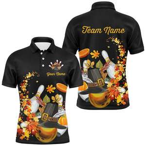 Thanksgiving Bowling Shirt Custom Men Bowling Polo, Quarter zip Shirt black team league bowling jersey NQS8824