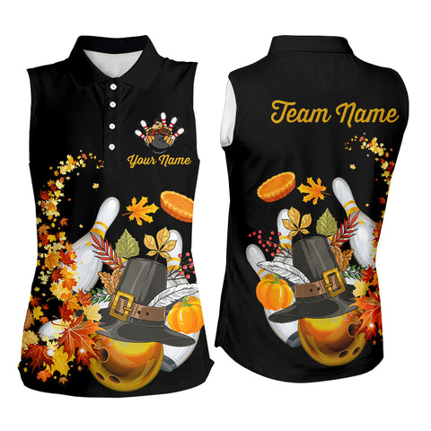 Thanksgiving Bowling Shirt Custom Women Bowling Sleeveless Polo Shirt black team league bowling jersey NQS8824