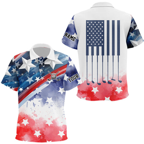 Watercolor American Flag Kid golf polo shirts custom name patriotic team golf shirts for children NQS8827