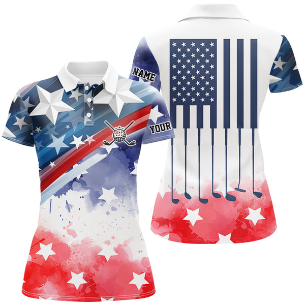 Watercolor American Flag Women golf polo shirt custom name patriotic team golf shirts for ladies NQS8827