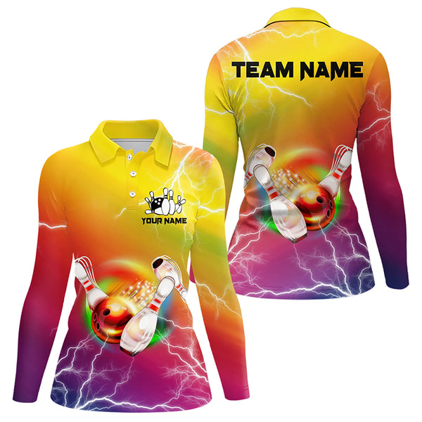 Gradient rainbow lightning thunder storm Bowling Shirts for Women Custom Team Bowling jerseys NQS9297