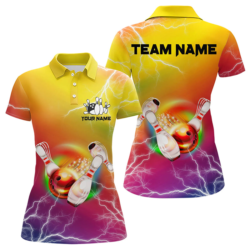 Gradient rainbow lightning thunder storm Bowling Shirts for Women Custom Team Bowling jerseys NQS9297