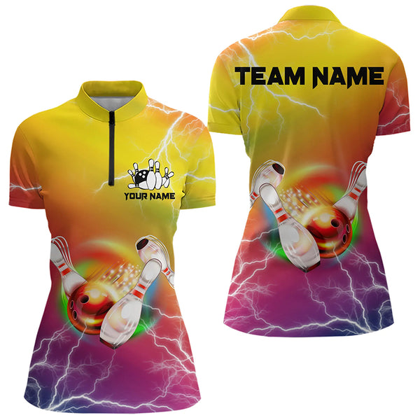 Gradient rainbow lightning thunder storm Bowling Shirts for Women Custom Team Bowling jerseys NQS9297