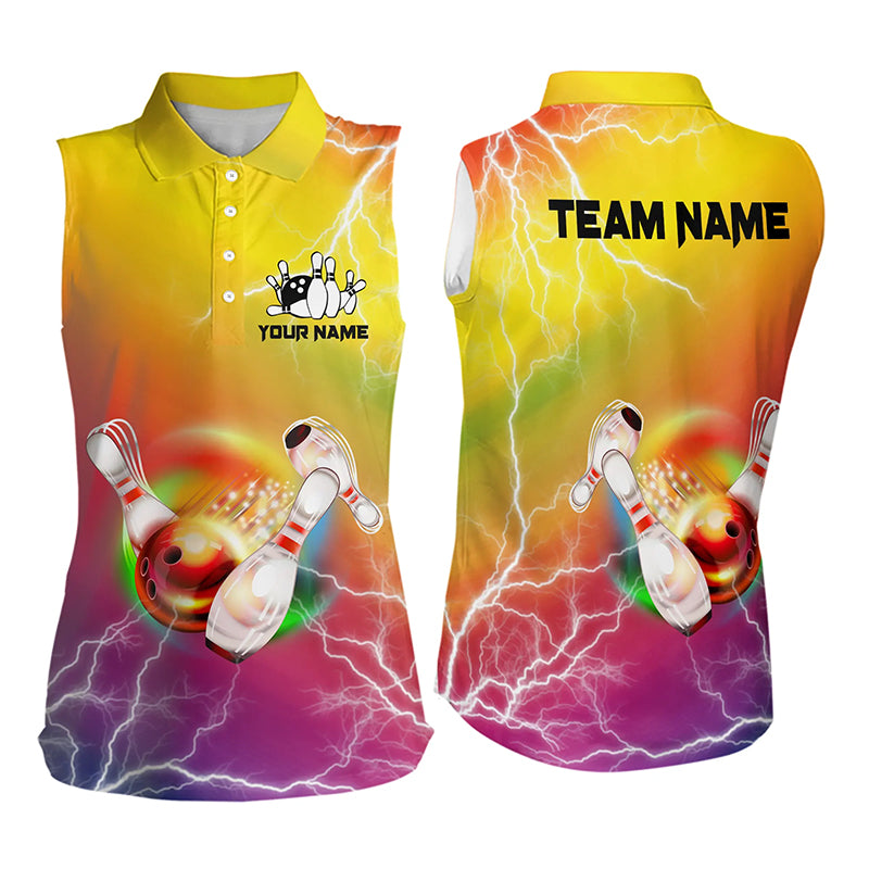 Gradient rainbow lightning thunder storm Bowling Sleeveless Polo Shirt Custom Team Bowling jerseys NQS9297