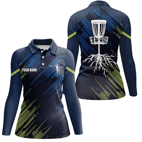 Green and blue Women disc golf polo shirts custom disc golf team disc golf jersey NQS6275