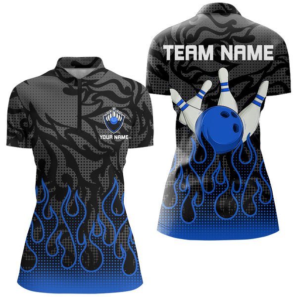 Blue Flame Fire Womens bowling shirts black camo Bowling Jerseys Personalized Bowling Team Shirts NQS9063