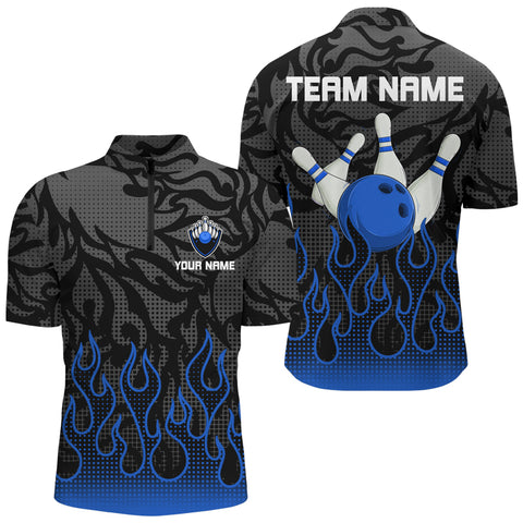 Blue Flame Fire Mens bowling shirts black camo Bowling Jerseys Personalized Bowling Team Shirts NQS9063