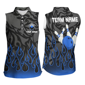 Blue Flame Bowling Sleeveless Polo shirt black camo Bowling Jersey Personalized Bowling Team Shirt NQS9063