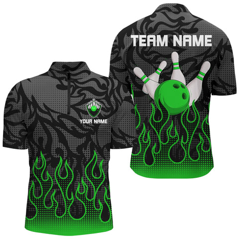 Green Flame Fire Mens bowling shirts black camo Bowling Jerseys Personalized Bowling Team Shirts NQS9064