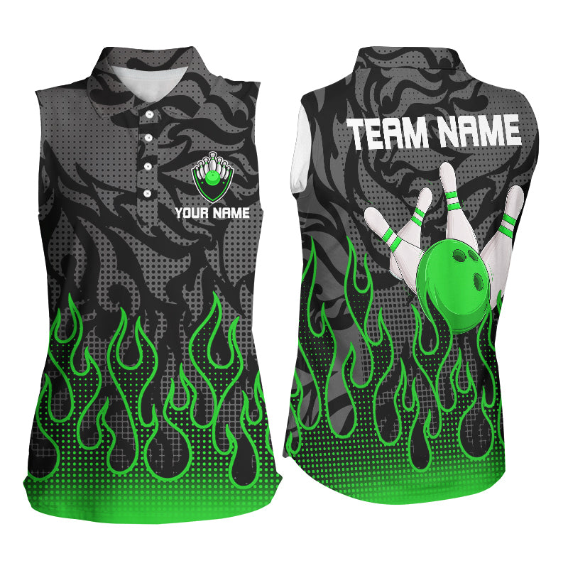 Green Flame Bowling Sleeveless Polo shirt black camo Bowling Jersey Personalized Bowling Team Shirt NQS9064