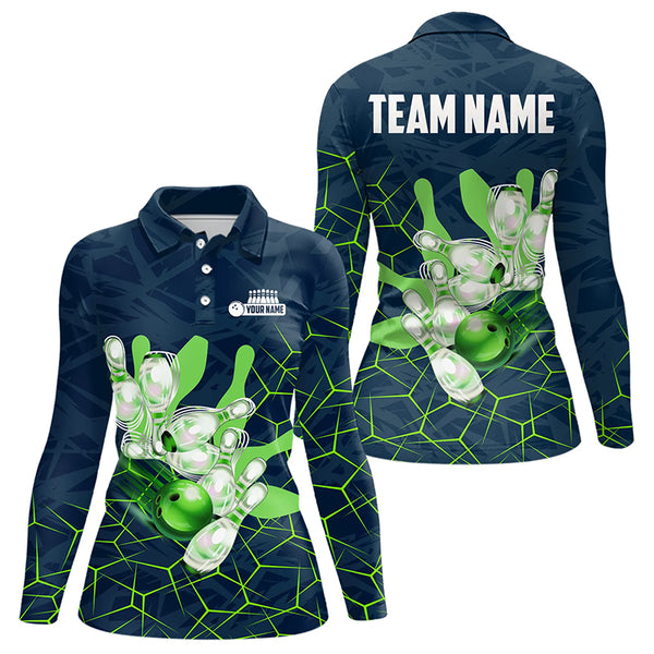 Blue and Green Camo Bowling Polo, 1/4 Zip Shirts for Women Custom Team Ladies Bowling jerseys NQS9304