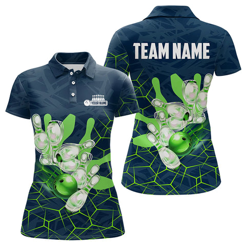 Blue and Green Camo Bowling Polo, 1/4 Zip Shirts for Women Custom Team Ladies Bowling jerseys NQS9304