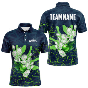 Blue and Green Camo Bowling Polo, 1/4 Zip Shirts for Men Custom Team Mens Bowling jerseys NQS9304