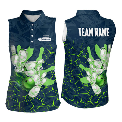 Blue and Green Camo Bowling Sleeveless Polo Shirt Custom Team Bowling jerseys NQS9304