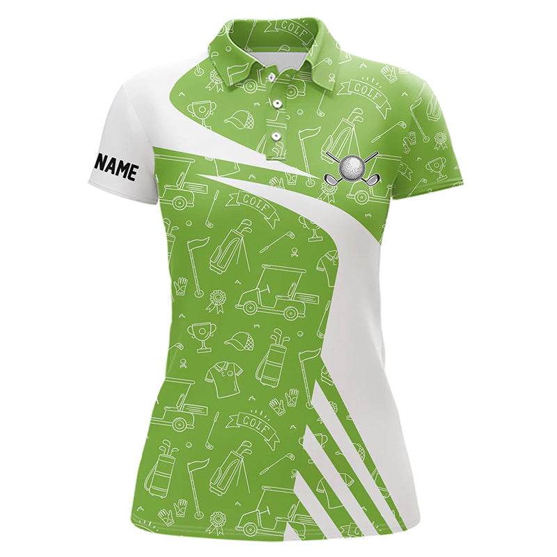 White and Green Golf pattern Womens golf polo shirts custom golf attire for ladies NQS9305