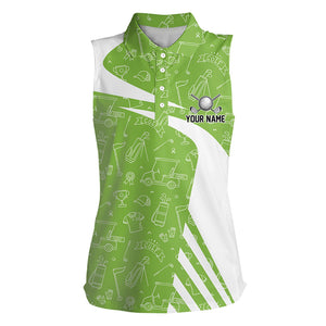 White and Green Golf pattern Womens sleeveless golf polo shirt custom golf attire for ladies NQS9305