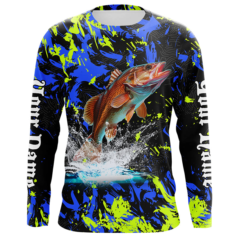 Redfish puppy drum fishing green blue camo Custom performance long sleeve fishing shirt jerseys NQS7218