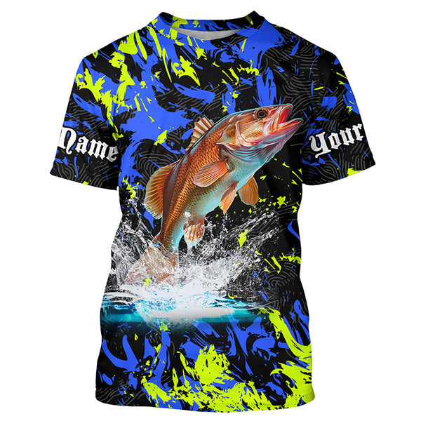 Redfish puppy drum fishing green blue camo Custom performance long sleeve fishing shirt jerseys NQS7218