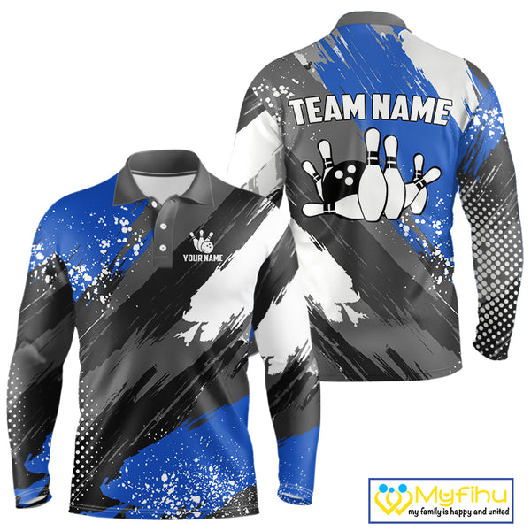 Blue Grunge pattern Bowling Team Shirt For Men Custom Bowling jersey Uniform Bowler Outfits NQS10041