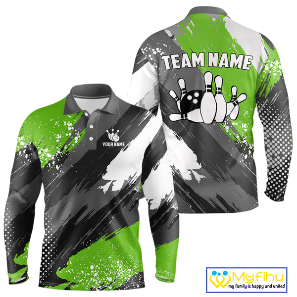 Green Grunge pattern Bowling Team Shirt For Men Custom Bowling jersey Uniform Bowler Outfits NQS10042
