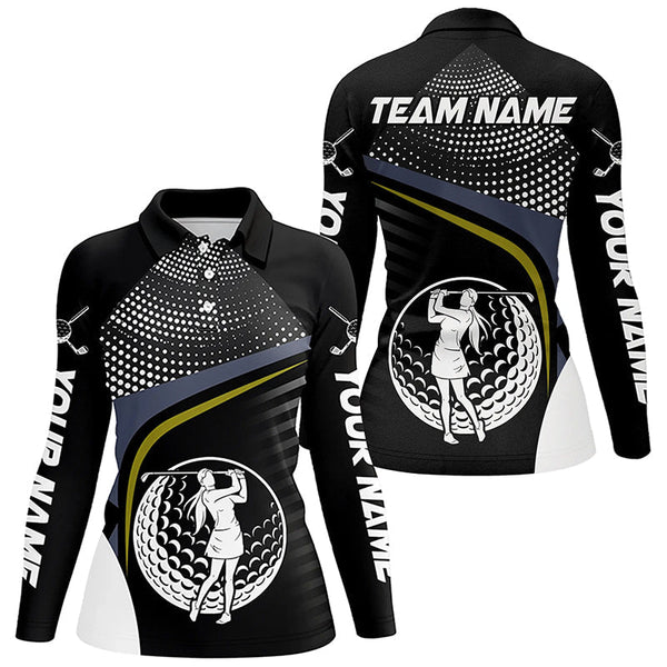 Black and White Golf ball custom Womens golf polo shirts, golf attire for ladies NQS8173