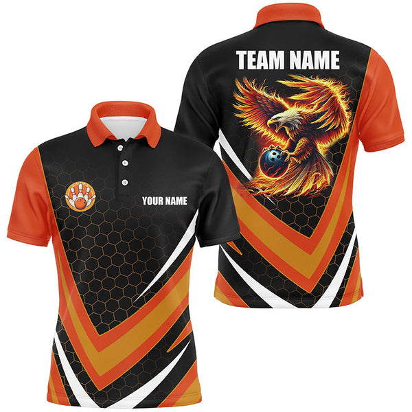Eagle Flame Bowling Shirts For Men, Fire Eagle Bowling Team Shirts Bowler Jerseys | Orange NQS8390