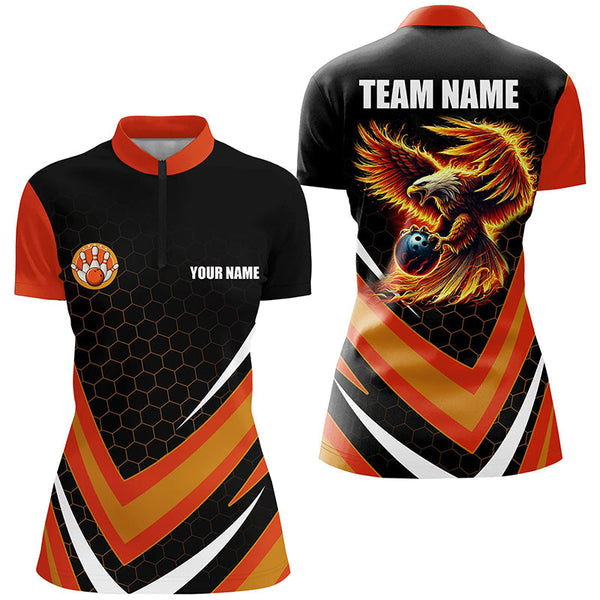 Eagle Flame Bowling Shirts For Women, Fire Eagle Bowling Team Shirts Bowler Jerseys | Orange NQS8390