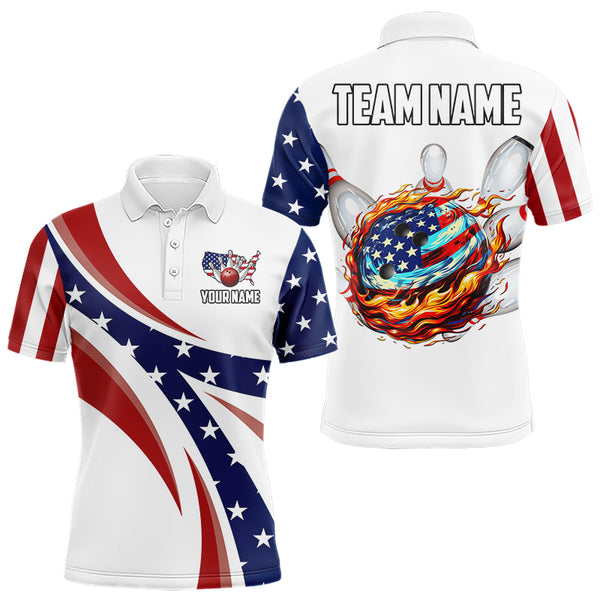 American Flag Flame Bowling Ball Pins Mens bowling shirts Personalized Patriotic Bowling Team Shirts NQS9086