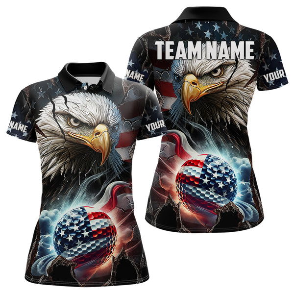 Personalized Eagle American flag Golf Polo Team Shirts For Women Custom Patriotic Ladies Golf attire NQS9620
