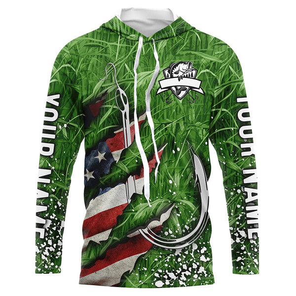 American flag fish hook green camo fishing custom sun protection performance long sleeve fishing shirt NQS6054
