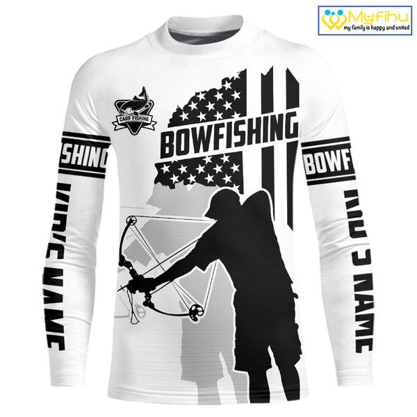 Carp hunter bowfishing black & white American flag Custom UV sun protection Long sleeve Fishing Shirt NQS9817
