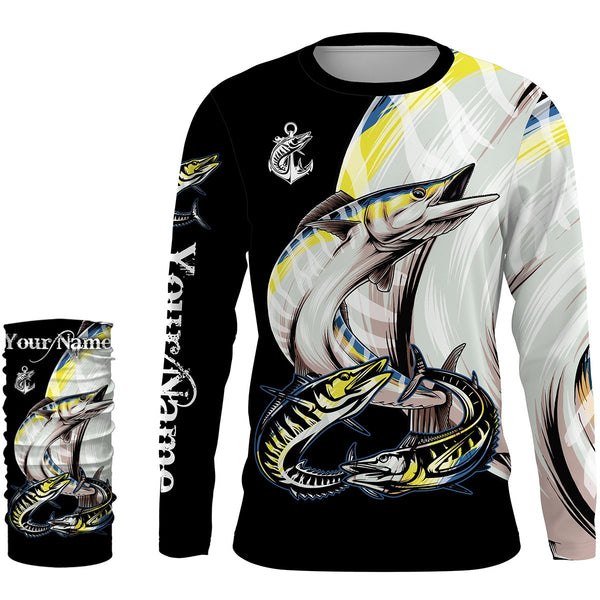 Wahoo saltwater fishing Customize Name UV protection quick dry UPF 30+ long sleeves fishing shirts,gifts for fishing lover NQS2452