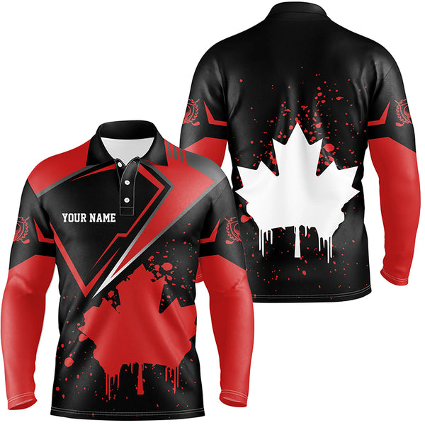 Black Mens golf polo shirts Canada flag maple leaf custom team golf shirts, Canadian patriot golf tops NQS7233