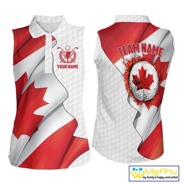 Canadian Flag Women Golf sleeveless Polo Shirt Custom team golf jerseys, patriotic golf shirts NQS9929