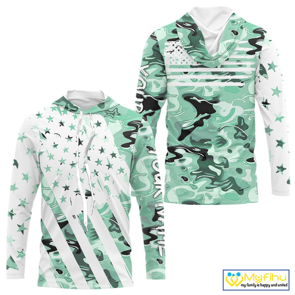 American flag Light green camo fishing personalized patriotic UV Protection camouflage Fishing jersey NQS10366