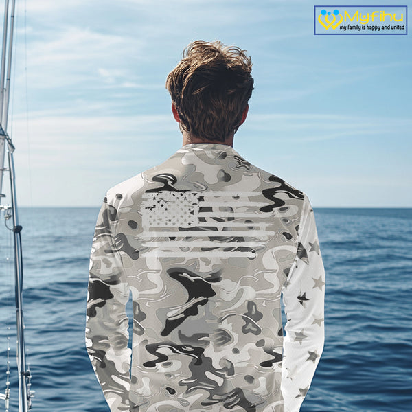 American flag Light gray camo fishing personalized patriotic UV Protection camouflage Fishing jersey NQS10367