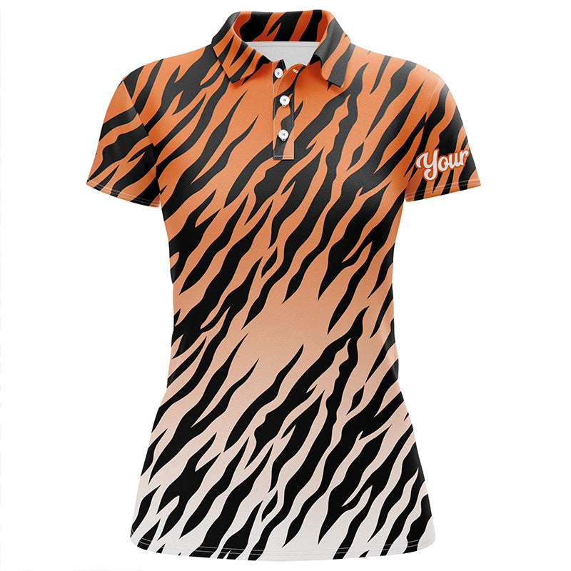 Orange tiger stripes pattern Womens golf polo shirts custom golf shirt for ladies, golf gifts NQS6299